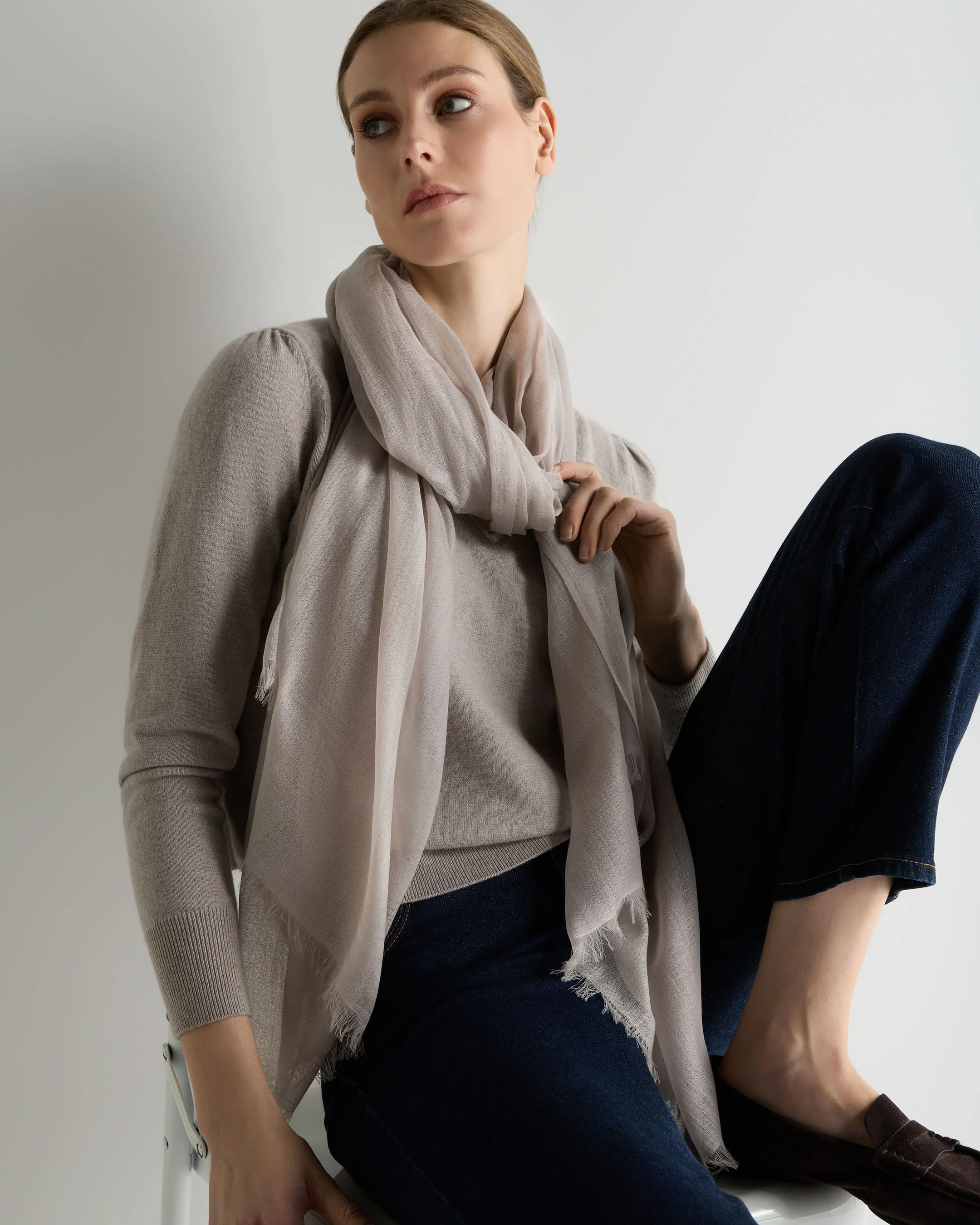Women's Ultrafine Pashmina Cashmere Shawl Oat Grey - Image 3