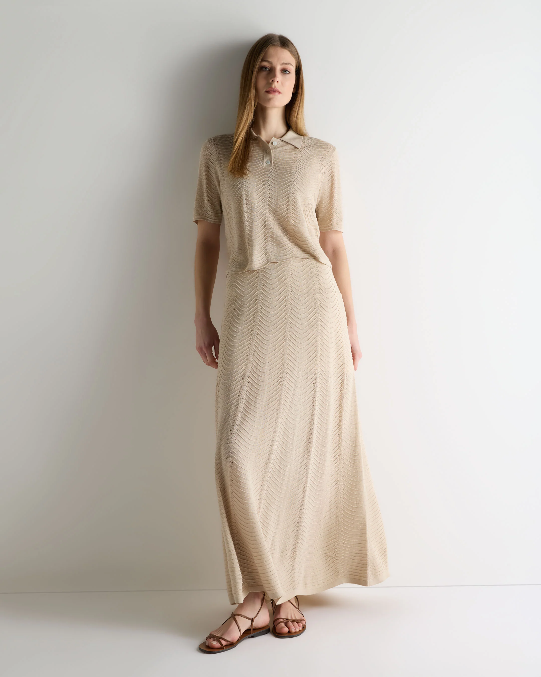 Women's Waverly Silk Cashmere Polo Top Sandstone Brown - Image 3