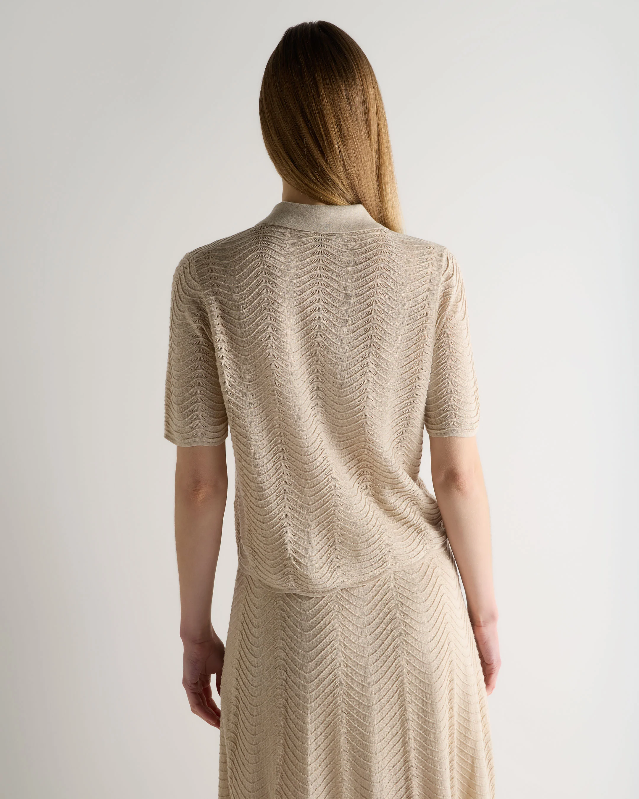 Women's Waverly Silk Cashmere Polo Top Sandstone Brown - Image 4