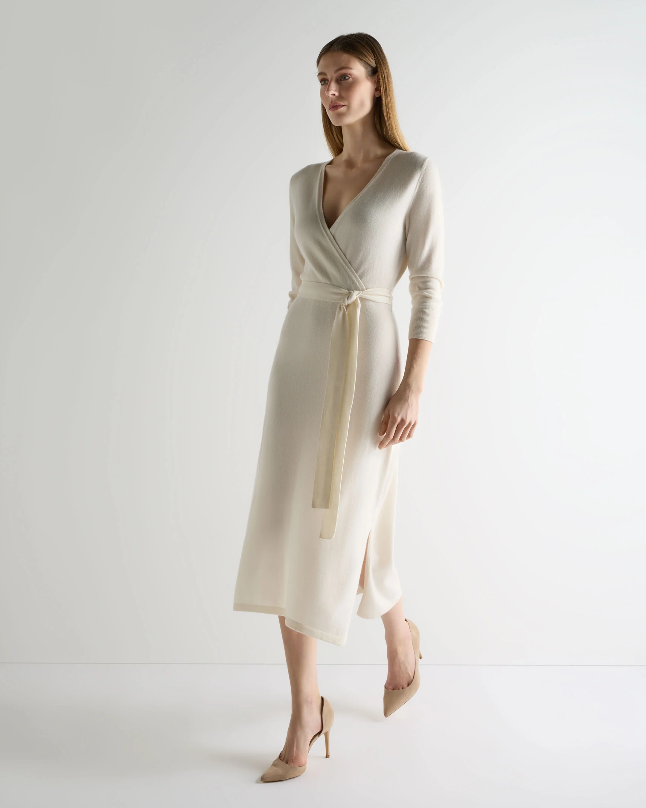Women's Willa Wrap Cashmere Dress New Ivory White - Image 3