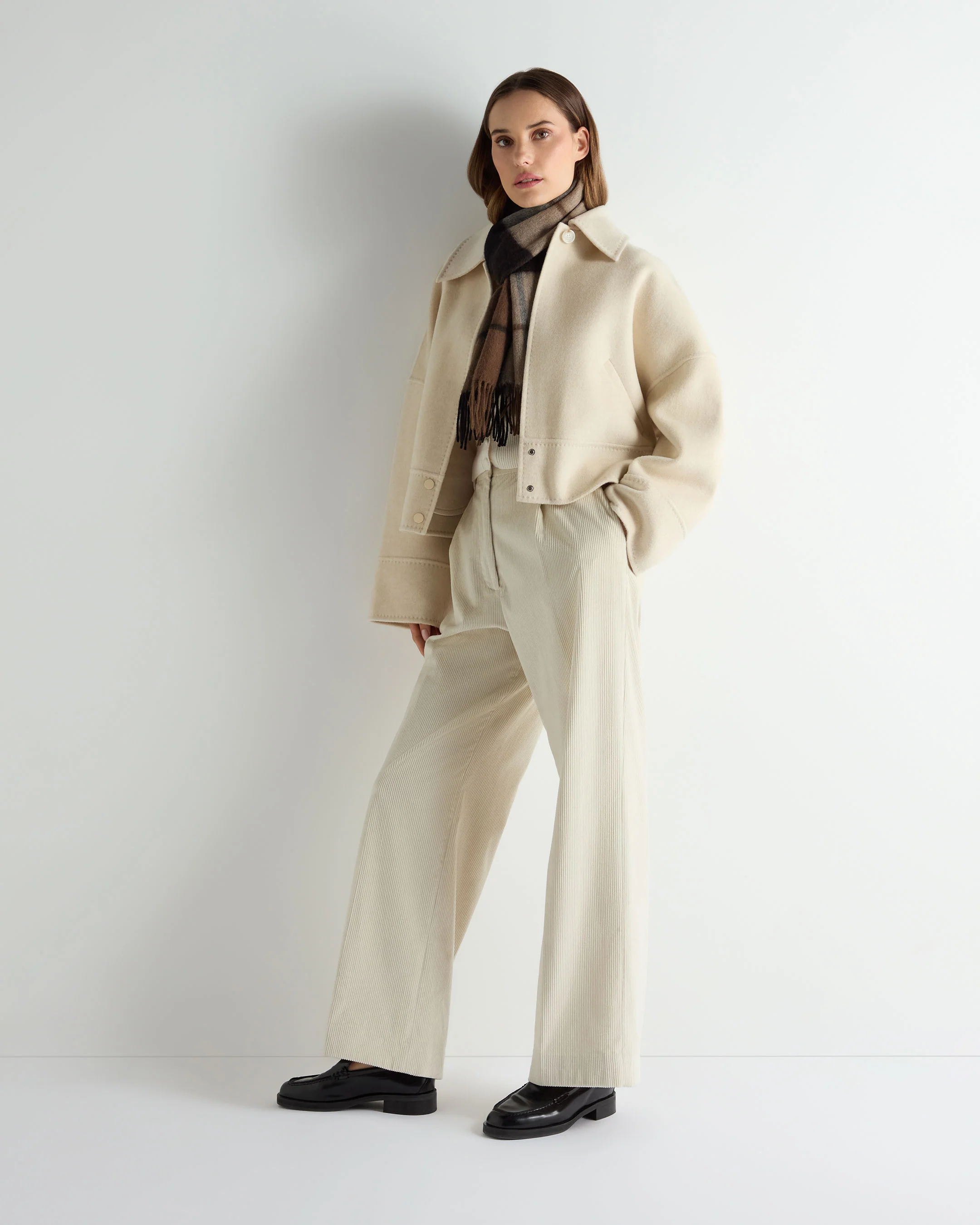 Women's Woven Cashmere Blend Short Jacket Off White - Image 3