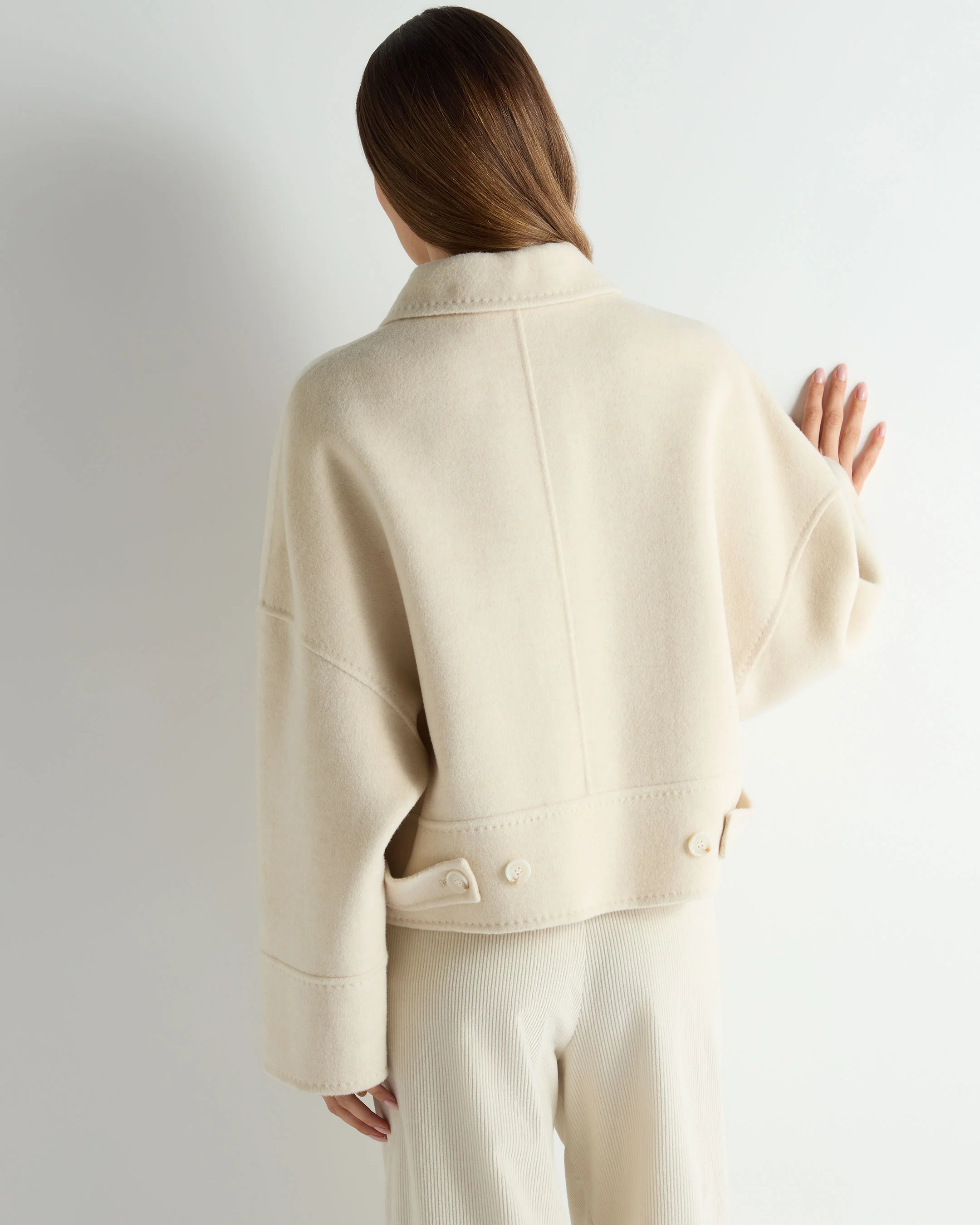 Women's Woven Cashmere Blend Short Jacket Off White - Image 4