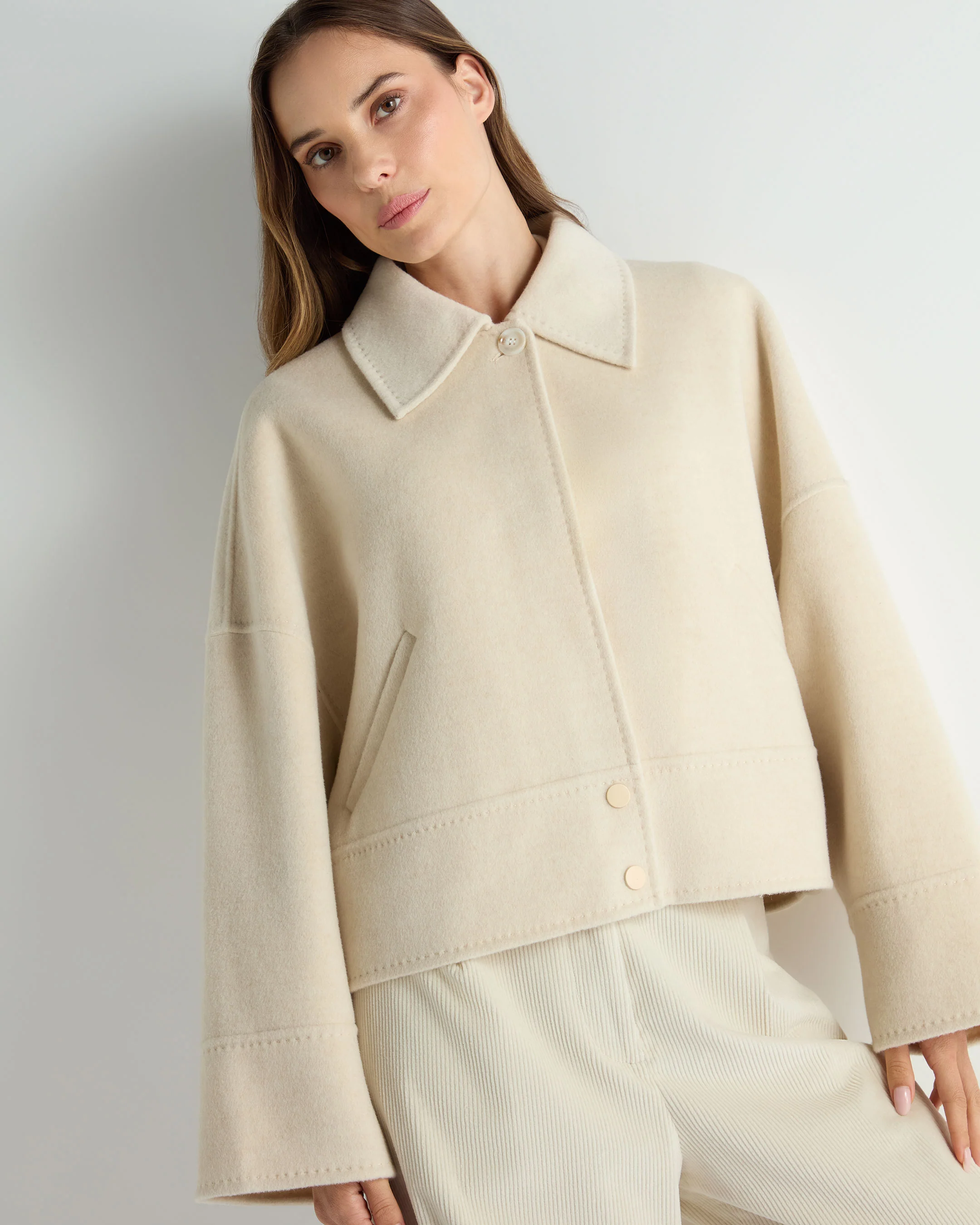 Women's Woven Cashmere Blend Short Jacket Off White - Image 5