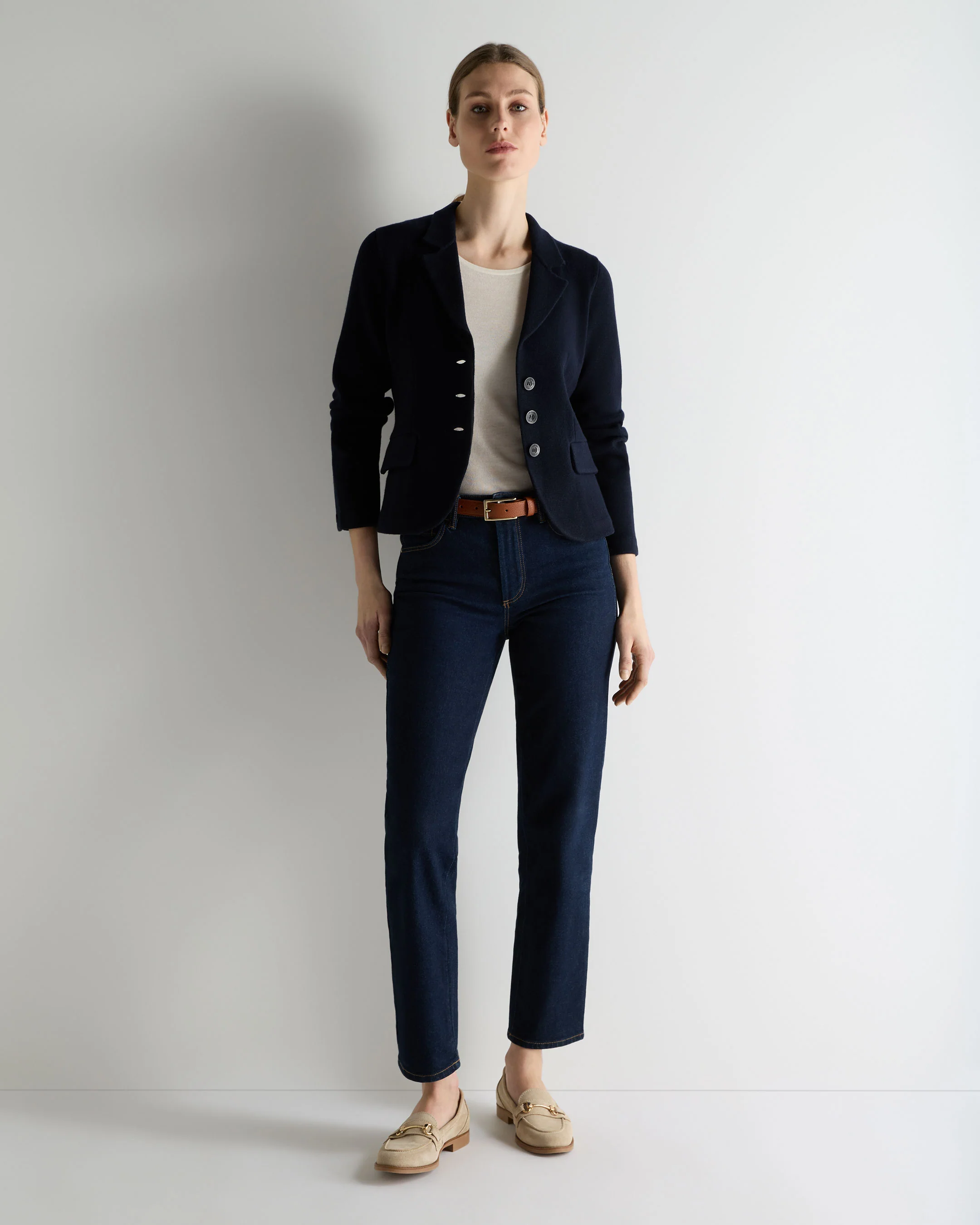 Women's Wool Cashmere Utility Blazer Navy Blue - Image 3