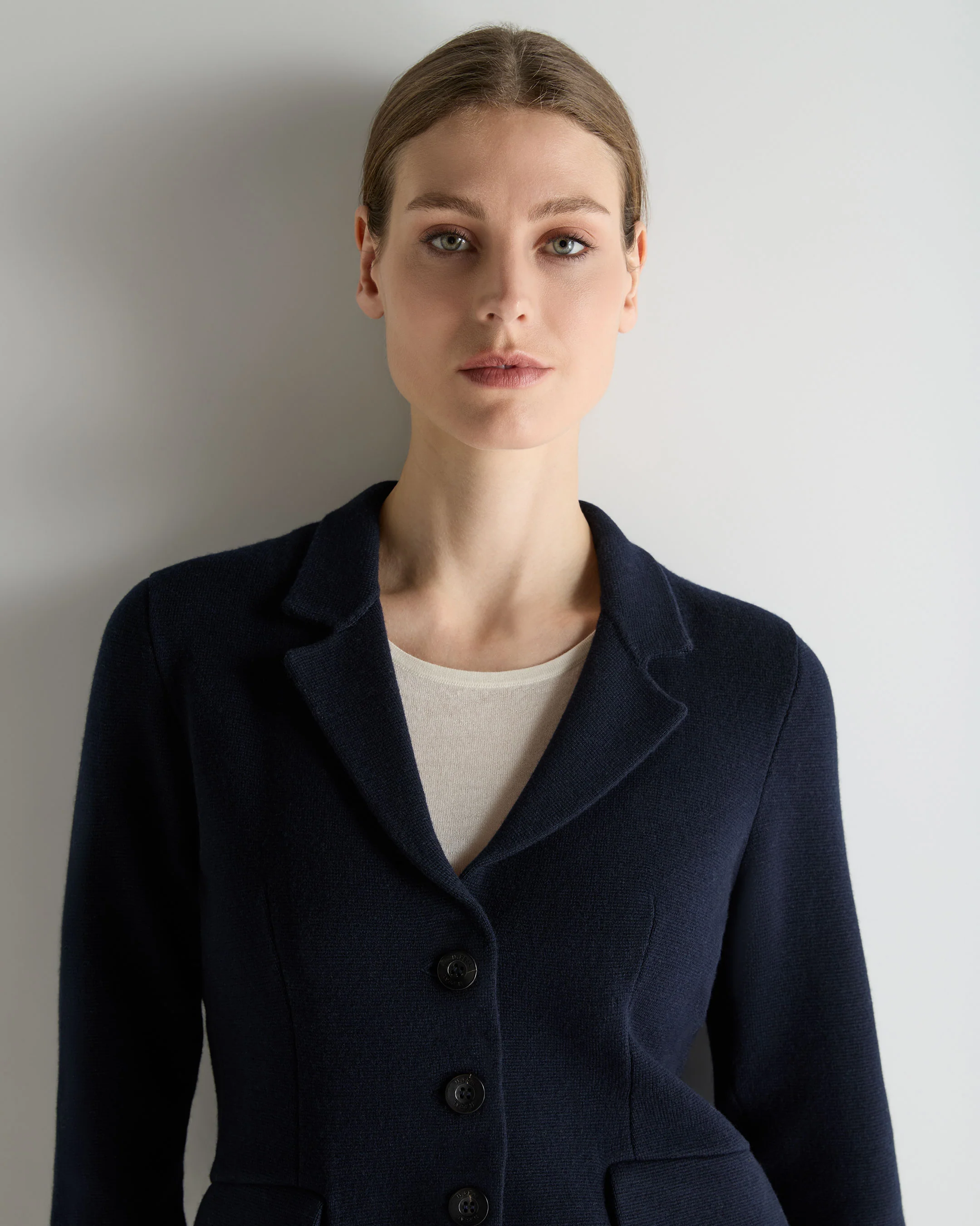 Women's Wool Cashmere Utility Blazer Navy Blue - Image 5