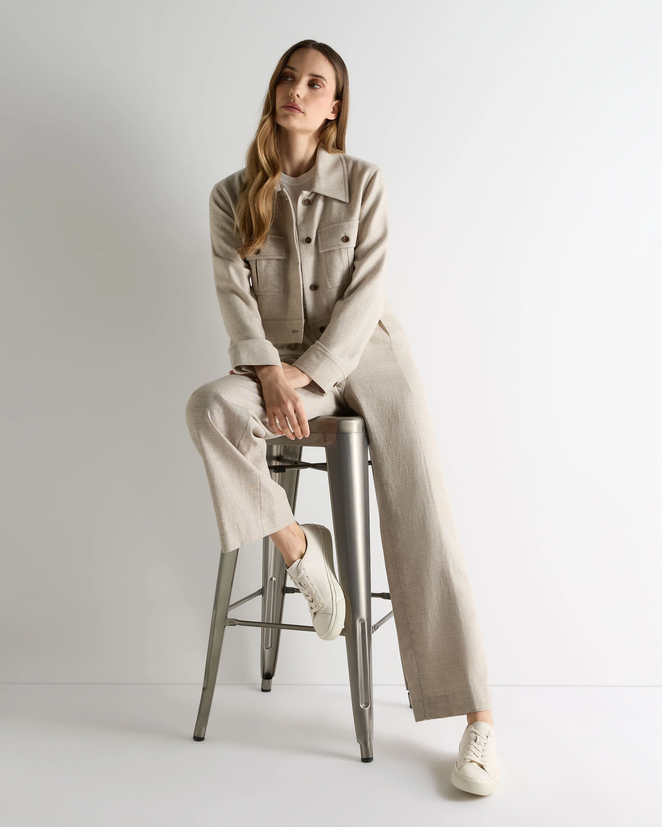 Women's Woven Cashmere Cropped Jacket Beige Brown - Image 3