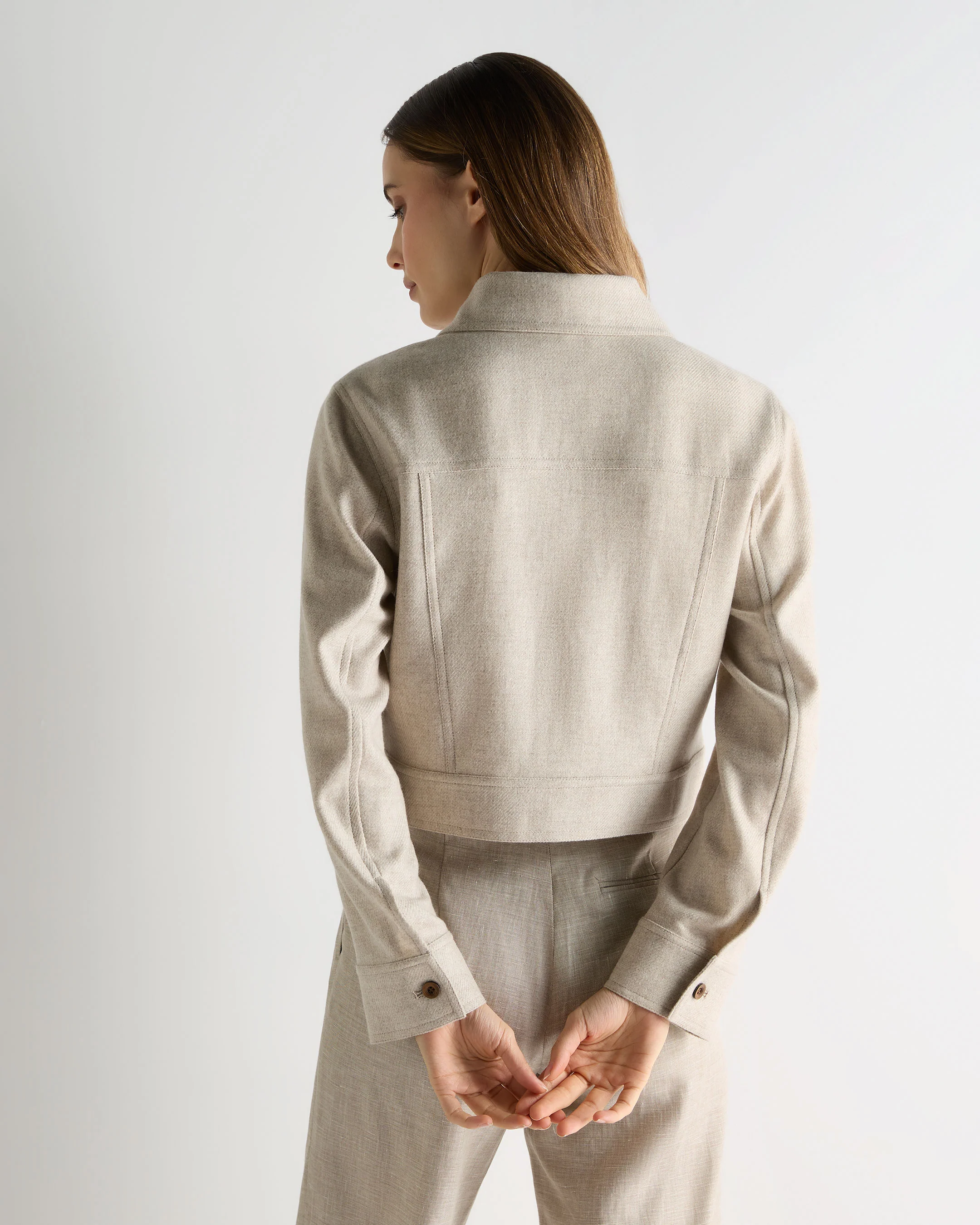 Women's Woven Cashmere Cropped Jacket Beige Brown - Image 4