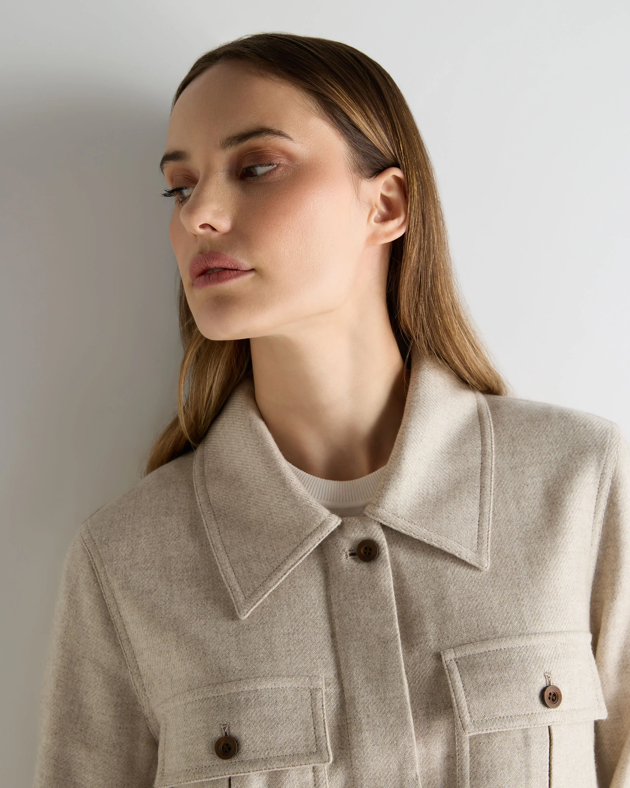 Women's Woven Cashmere Cropped Jacket Beige Brown - Image 5
