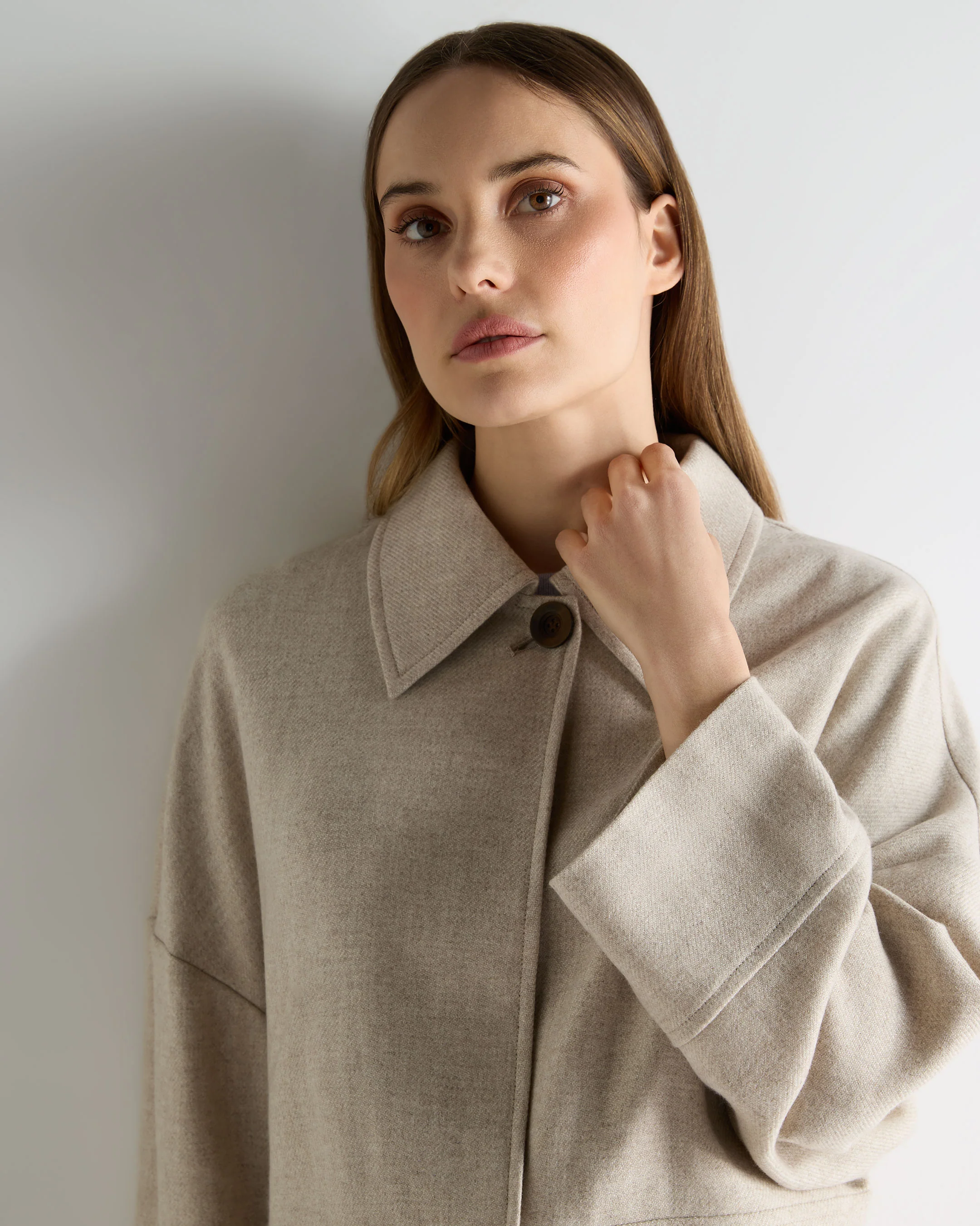 Women's Woven Cashmere Short Jacket Beige Brown - Image 5