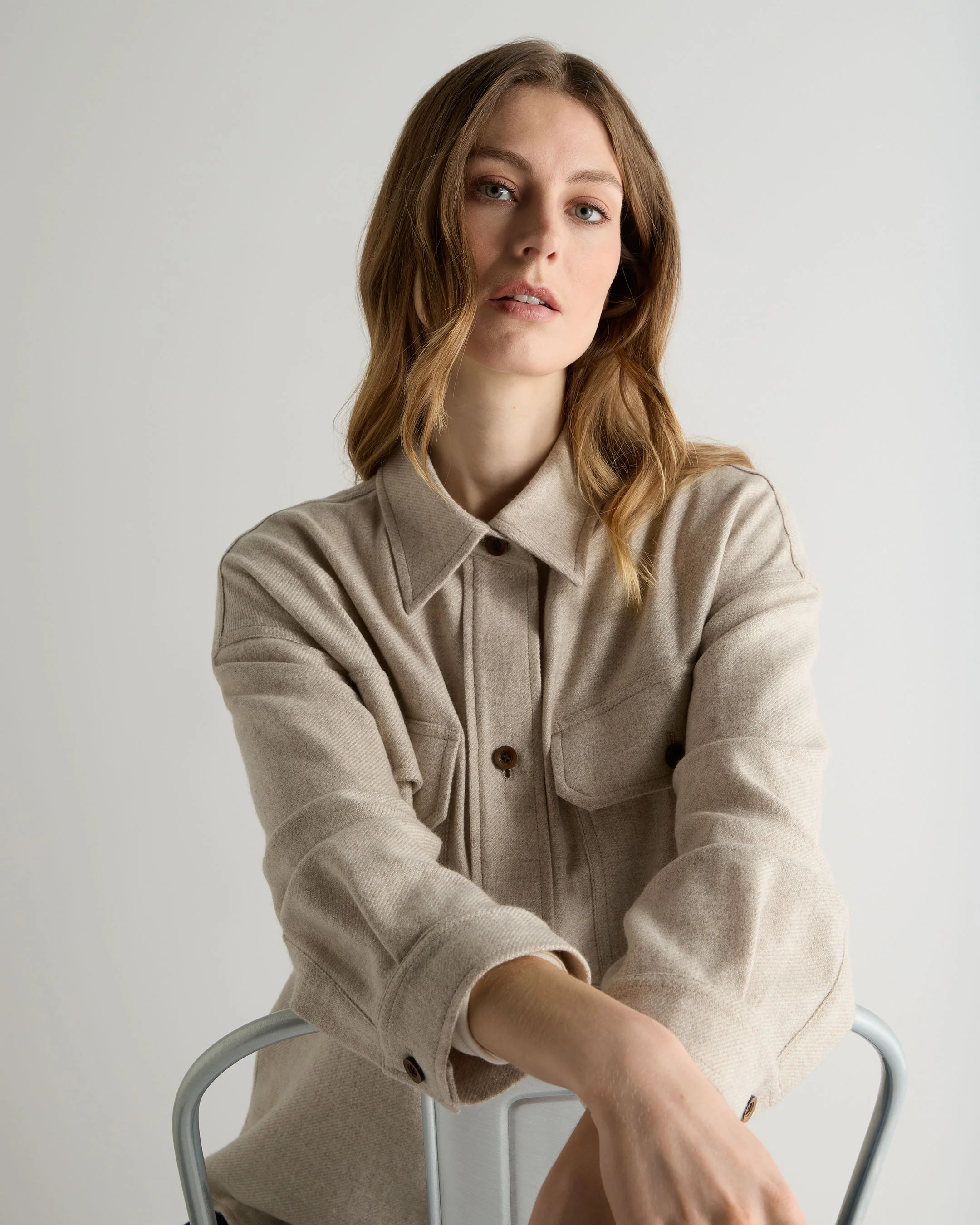 Women's Woven Cashmere Overshirt Beige Brown - Image 5